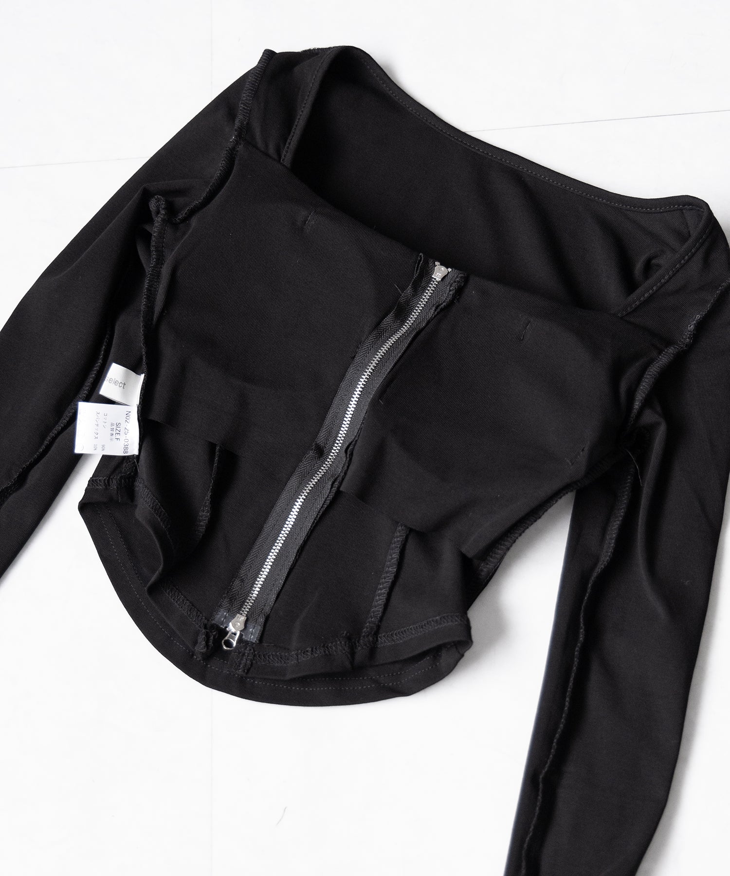 【 ２color 】ダブルジップコルセットスクエアネックロンＴ ／ double zip corset square neck longsleeve T-Shirt