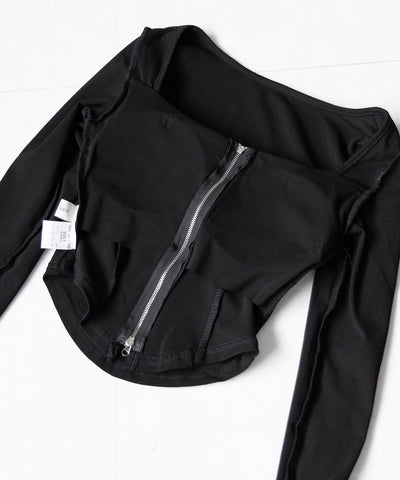 【 ２color 】ダブルジップコルセットスクエアネックロンＴ ／ double zip corset square neck longsleeve T-Shirt