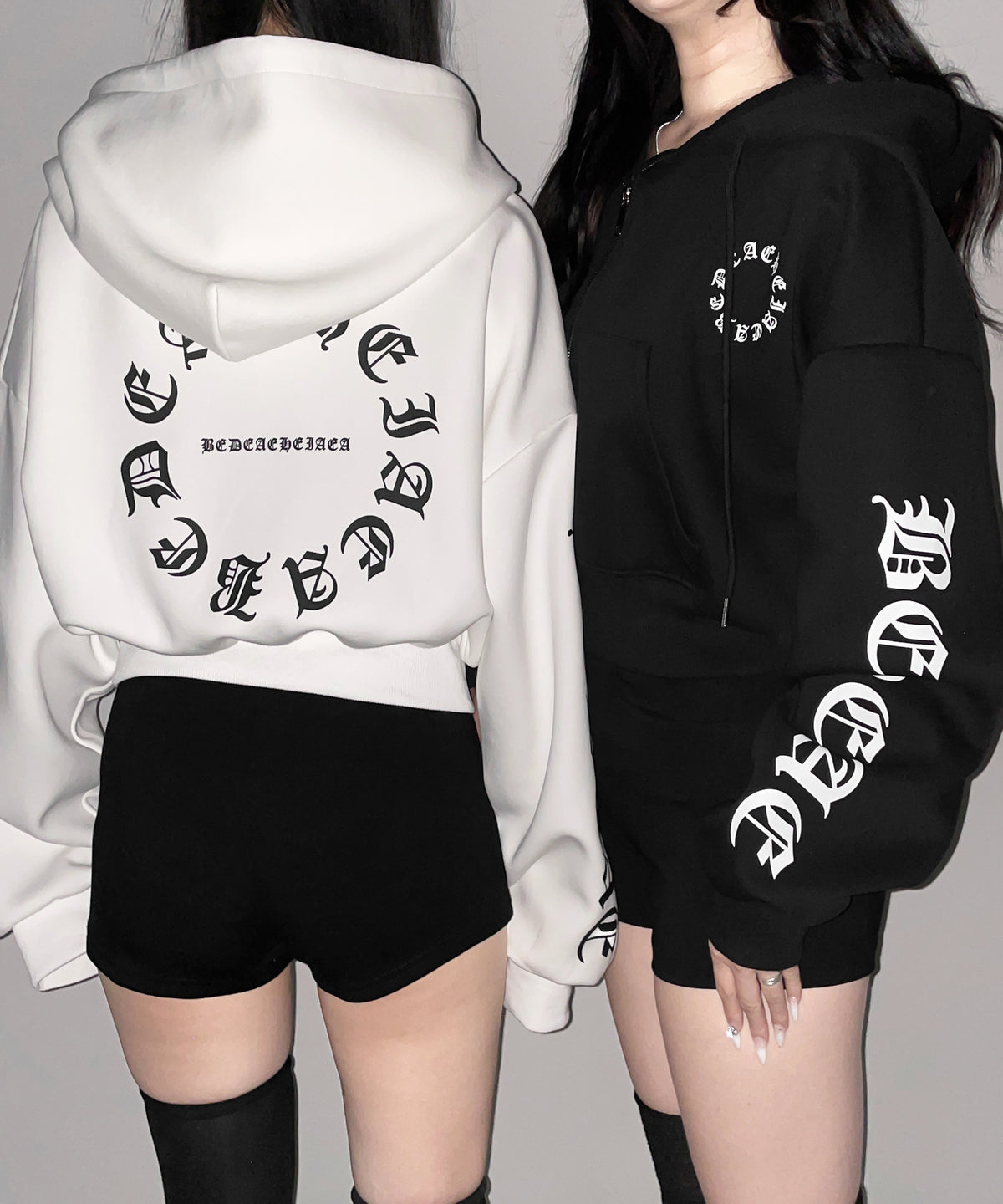 グランジロゴダブルジップショートパーカー ／ grunge logo double zip short hoodie