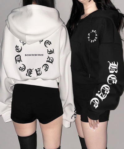 グランジロゴダブルジップショートパーカー ／ grunge logo double zip short hoodie