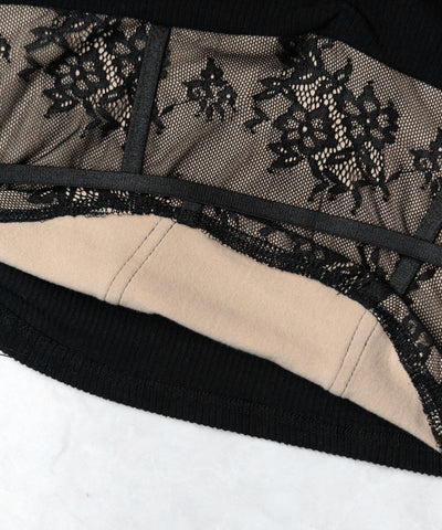 【 ２color 】チョーカーネックリボンレーシーカットソートップス ／ choker neck ribbon lacy cutsaw tops