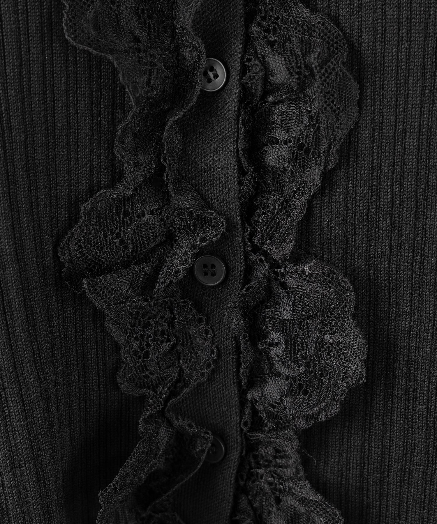 【 ３color 】レースフリルドッキングリブニットカーディガン ／ lace frill docking rib knit cardigan