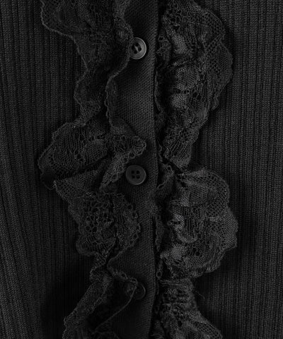 【 ３color 】レースフリルドッキングリブニットカーディガン ／ lace frill docking rib knit cardigan