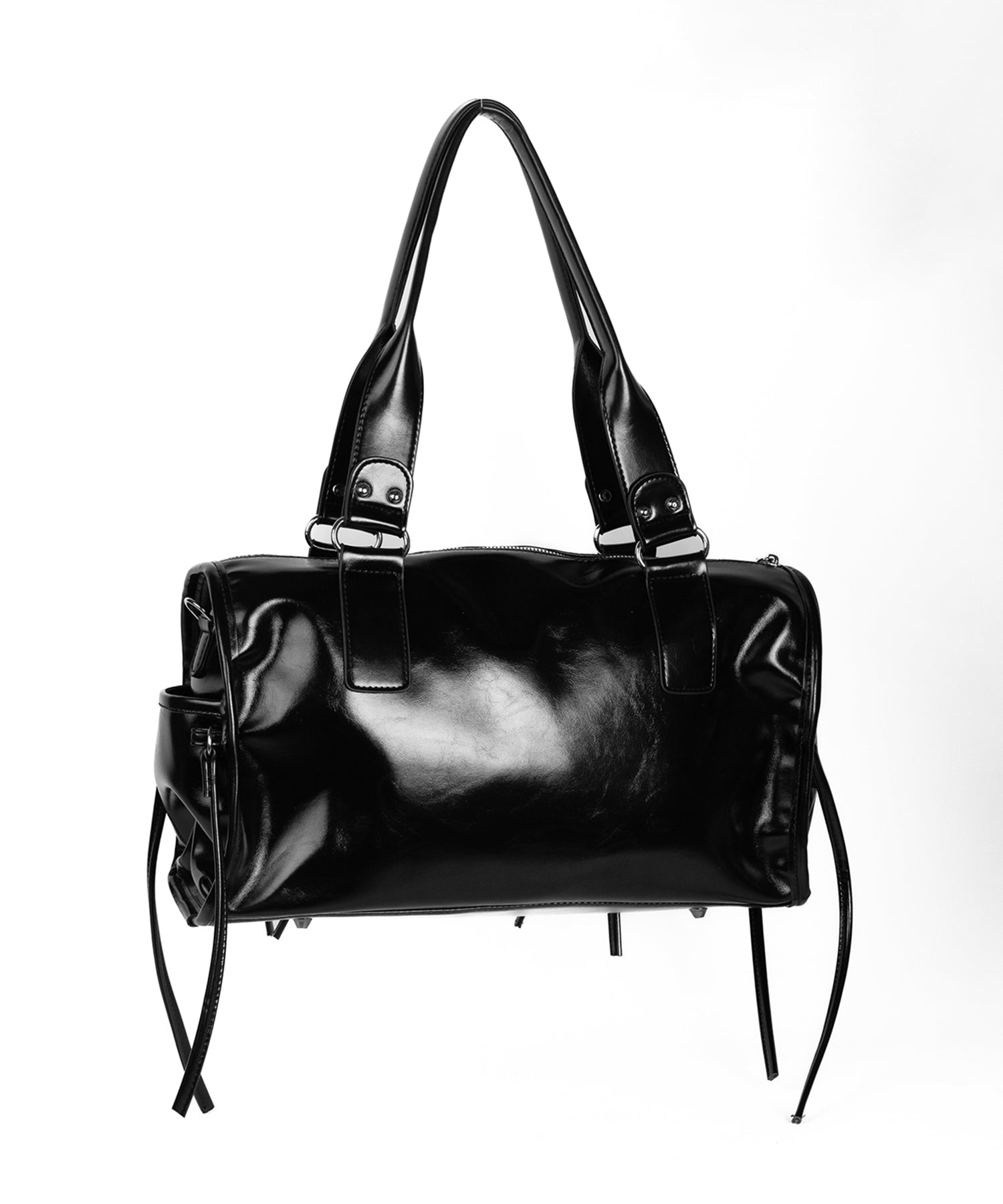 【 ショルダーストラップ付き２WAY 】レースアップベルテッドフリンジボストンショルダーバッグ／lace up belted fringe boston shoulder bag