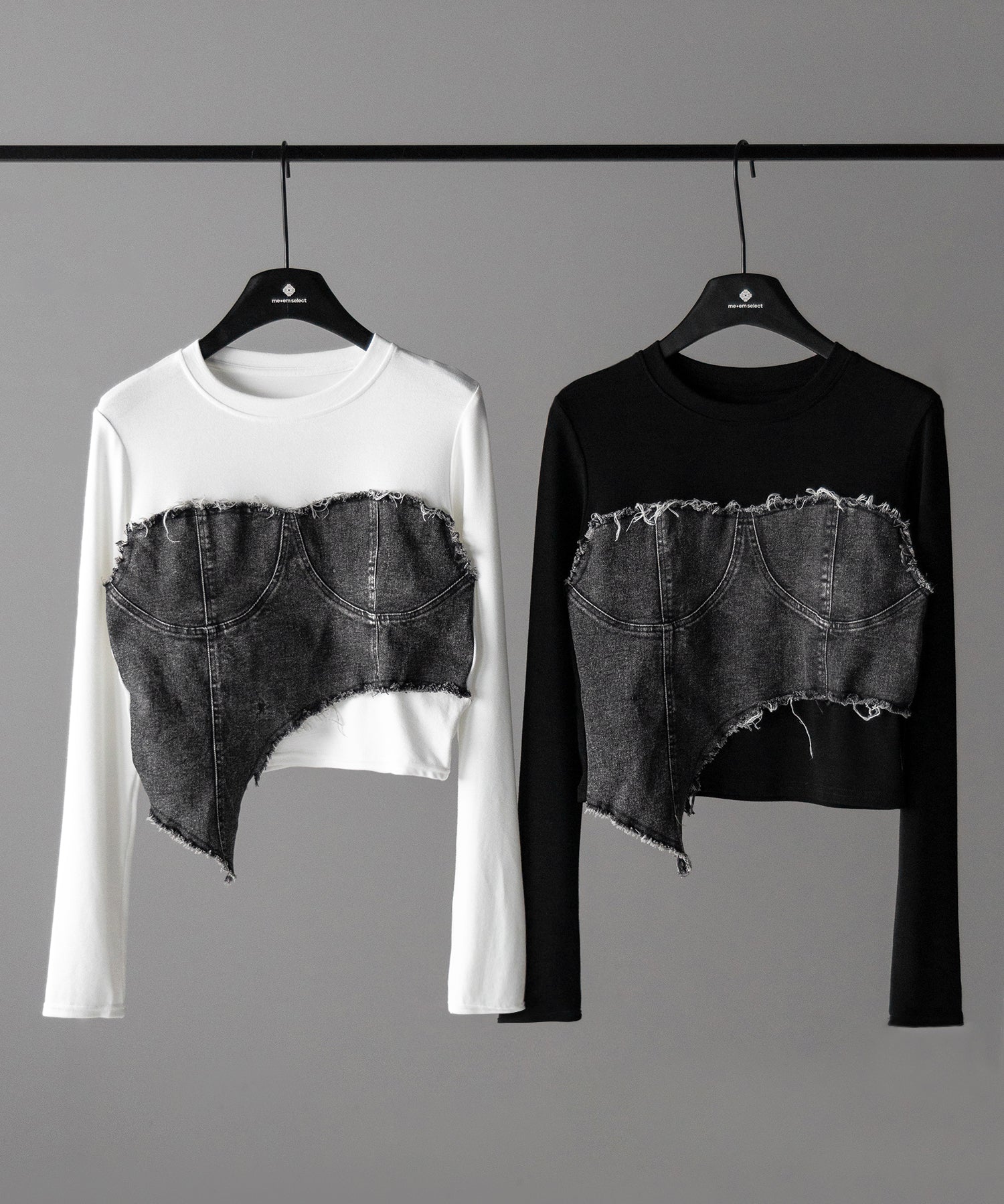 【 ２color 】ダメージデニムビスチェドッキングＴシャツ ／ damage denim bustier docking Tee