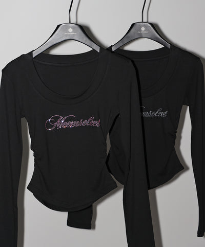 ラインストーンロゴスリムフィットロンT ／ Rhine stone logo slim fit long sleeve T-shirts