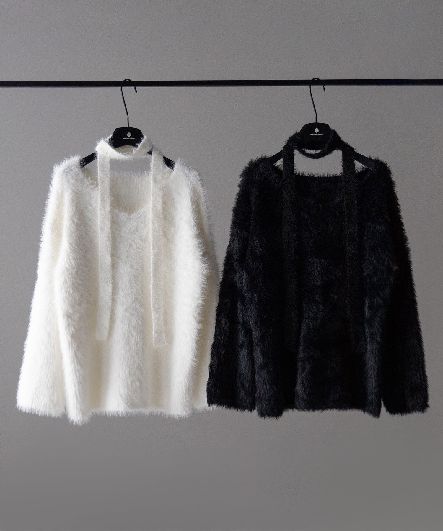 【 ２color 】チョーカータイ付きルーズシャギーニット ／ choker tie set loose shaggy knit