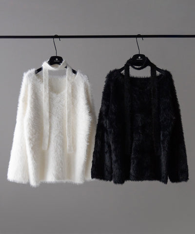 【 ２color 】チョーカータイ付きルーズシャギーニット ／ choker tie set loose shaggy knit
