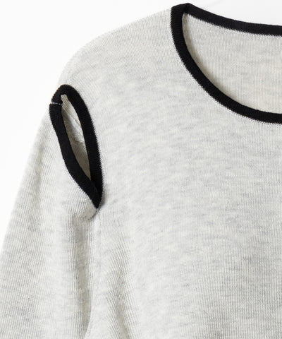 【 ４color 】パイピングカットアウトサイドリボンニットトップス