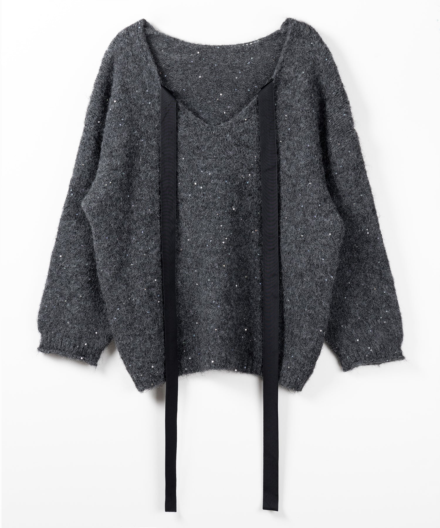 【 ２WAY 】ベロアリボンスパングルオーバーニット ／ velor ribbon spangle over knit
