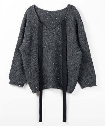 【 ２WAY 】ベロアリボンスパングルオーバーニット ／ velor ribbon spangle over knit