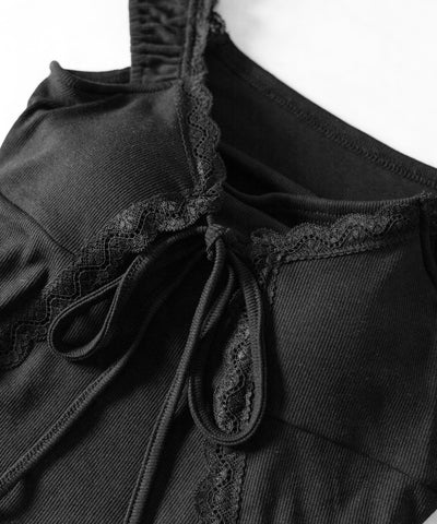 フロントリボンレイヤードリブキャミタンク ／ front ribbon layered lib camisole tank