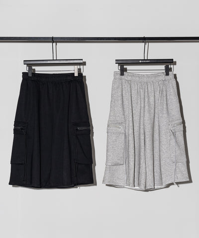 【 ２color 】タックワイドカーゴスウェットハーフパンツ / tuck wide cargo sweat half pants