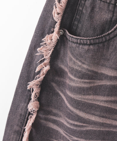 【 ３SIZE 】ヴィンテージピンクウォッシュダメージワイドデニム ／ vintage pink wash damage wide denim