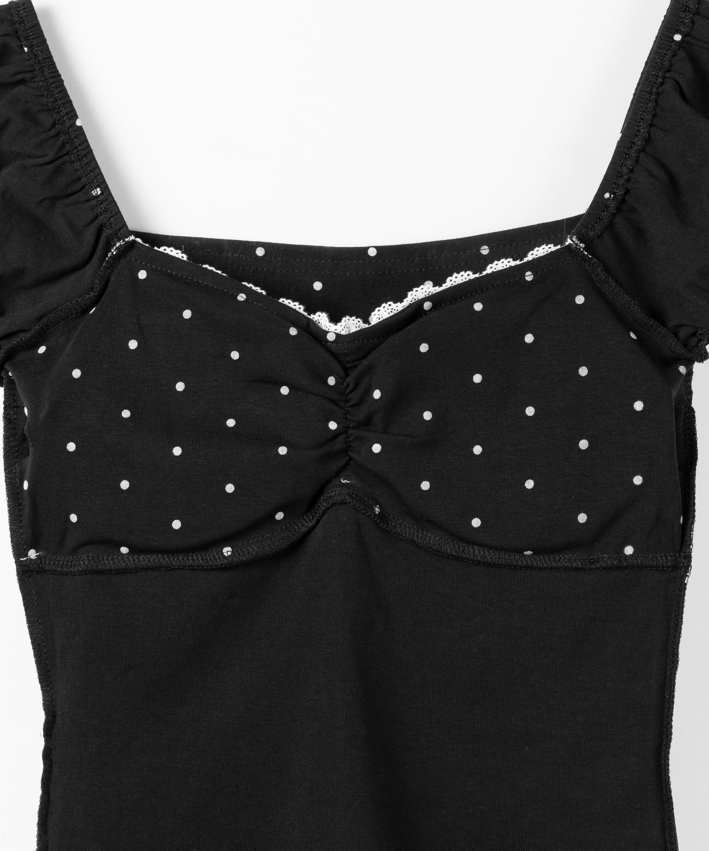 ドットレースリボンギャザーオフショルトップス ／ dot lace ribbon gathered off shoulder tops