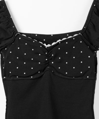ドットレースリボンギャザーオフショルトップス ／ dot lace ribbon gathered off shoulder tops