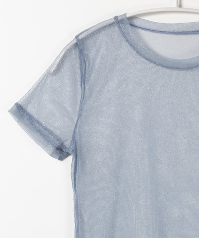 【 選べる３color／２size 】シルバーラメチュールシースルーTシャツ