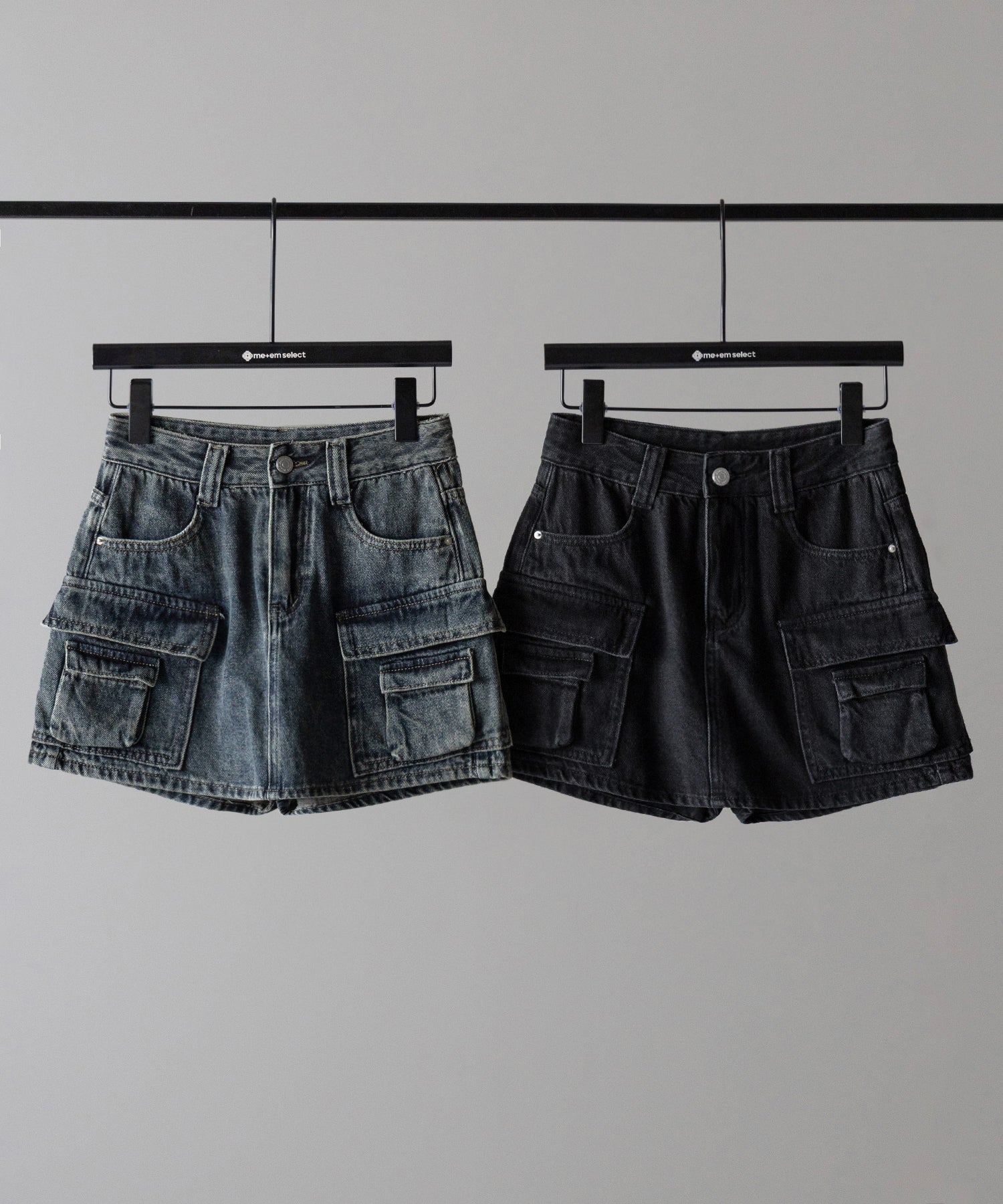 【 ３size ／ ２color 】ダブルポケットヴィンテージカーゴデニムミニスカパン ／ double pocket vintage cargo denim mini skirt pants