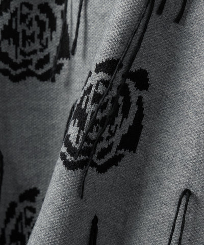 バラジャガードフリンジビッグシルエットニット ／ rose jacquard fringe big silhouette knit