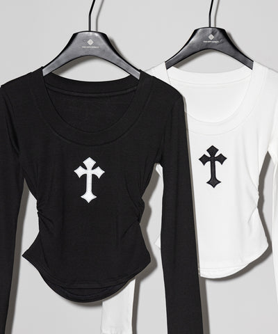 クロスパッチスーパーフィットスリムロンT ／ Cross-patch super fit slim long-sleeve T-Shirt
