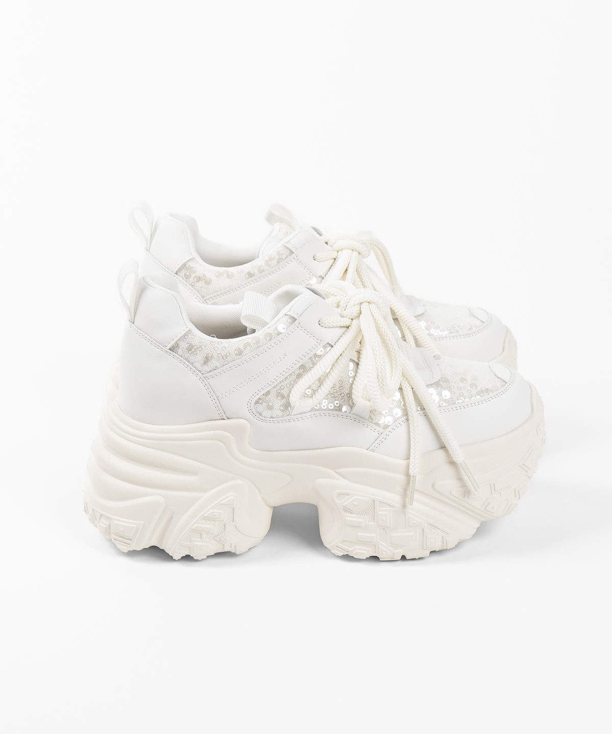 【 +10.5cm盛れ 】スパンコールレースアップ厚底スニーカー ／ +10.5cm spangle lace-up platform sneakers