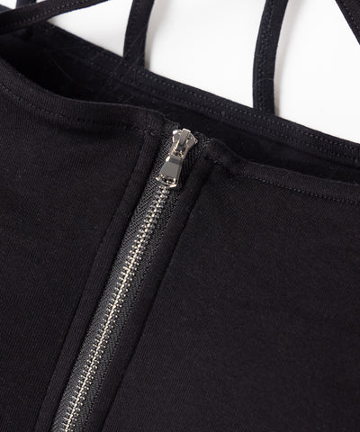 【 ３color ／ カップ付 】フロントジップクロスストラップオフショルトップス ／ front zip cross straps off-shoulder tops