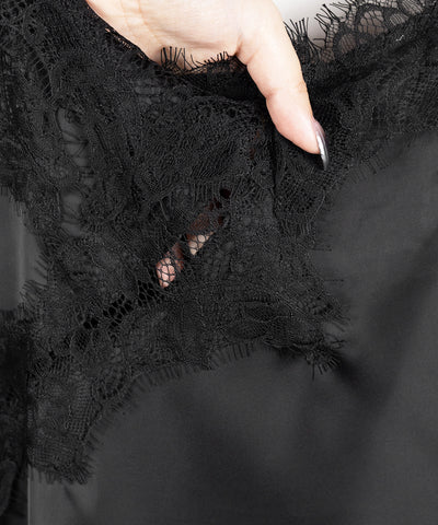 ランジェリーサテンレースキャミチュニック ／ lingerie satin lace camisole tunic
