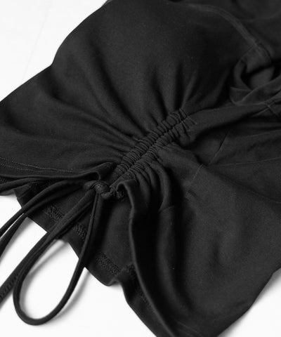 シャーリングリボンショートオフショルカットソートップス ／ shirring ribbon short off shoulder cutsew tops