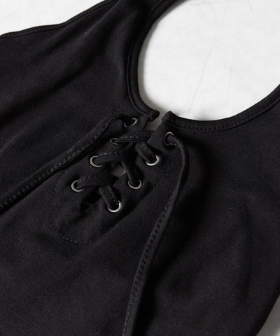 【 クロスにできる２WAY 】レースアップホルターネックタンク ／ laceup halter neck tank