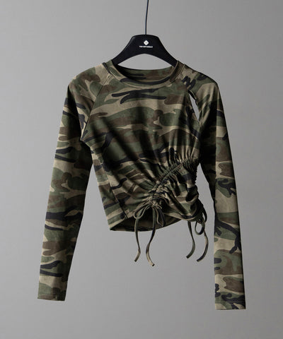 サイドシャーリングカモフラミリタリートップス ／ side shirring camouflage military tops