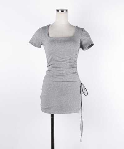 【 ２点セット 】スクエアネックサイドシャーリングミニワンピース＆インナーショートパンツ ワンホンセットアップ ／ square neck side shirring mini onepiece & inner short pants wanghong SETUP
