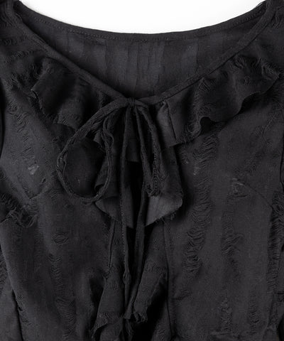 【 ２color 】ダメージフリルショートリボンカーディガン ／ damage frill short ribbon cardigan