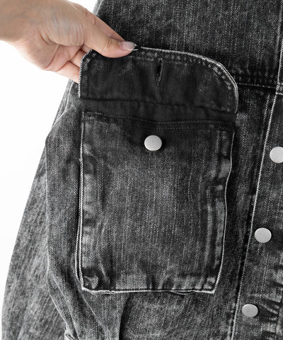 【 デニムセットアップ着用可能 】ヴィンテージケミカルブリーチアウトポケットクロップドデニムジャケット／ vintage chemical bleach outpocket cropped denim jacket