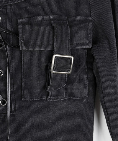 ヴィンテージレースアップアウトポケットスクエアリブロンT ／ vintage laceup outpocket square lib long slleve T-shirts