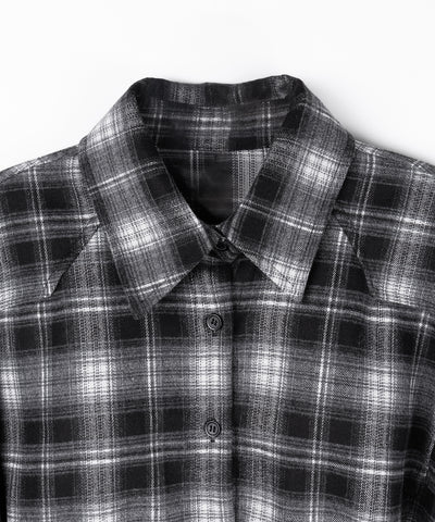 レースアップリボンスリムラインチェックネルシャツ ／ lace up ribbon slim line check flannel shirt