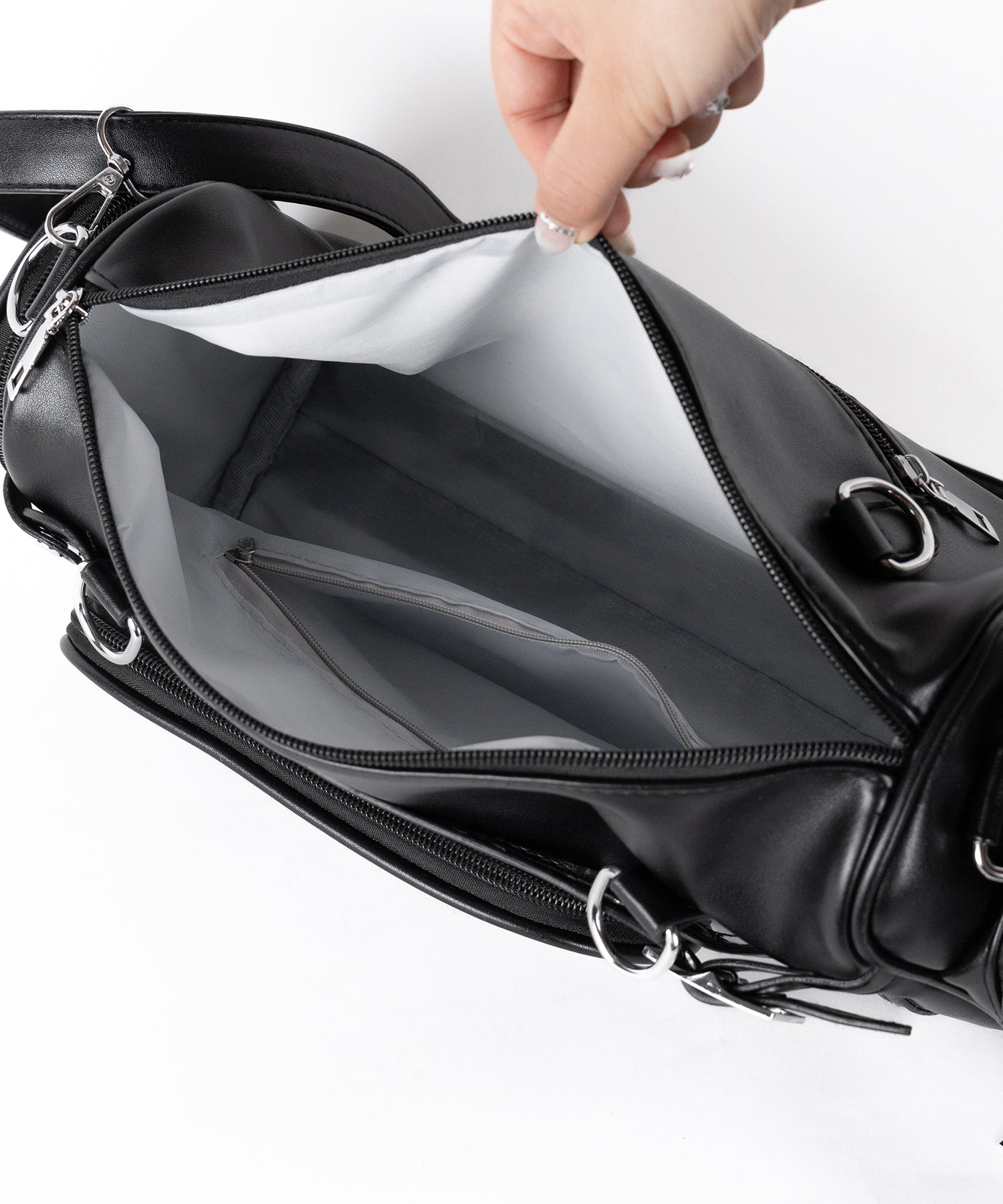 クリアポケット付きレタリング刺繍ショルダーバッグ ／ clear pocket lettering embroidery shoulder bag