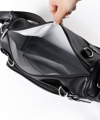 クリアポケット付きレタリング刺繍ショルダーバッグ ／ clear pocket lettering embroidery shoulder bag