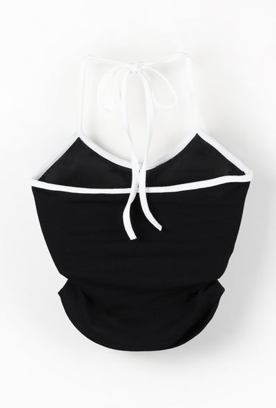 【２点セット 】２WAY クロスストラップショートカーディガン＋ ホルターリボンバイカラーキャミSET ／ 2WAY cross strap short cardigan + halter ribbon bicolor camisole SET