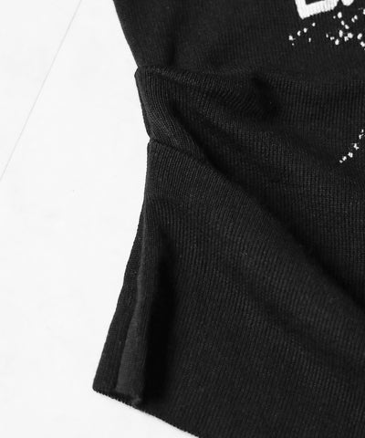 グランジロゴプリント半袖スリムニットトップス ／ grunge logo print shortsleeve slim knit tops