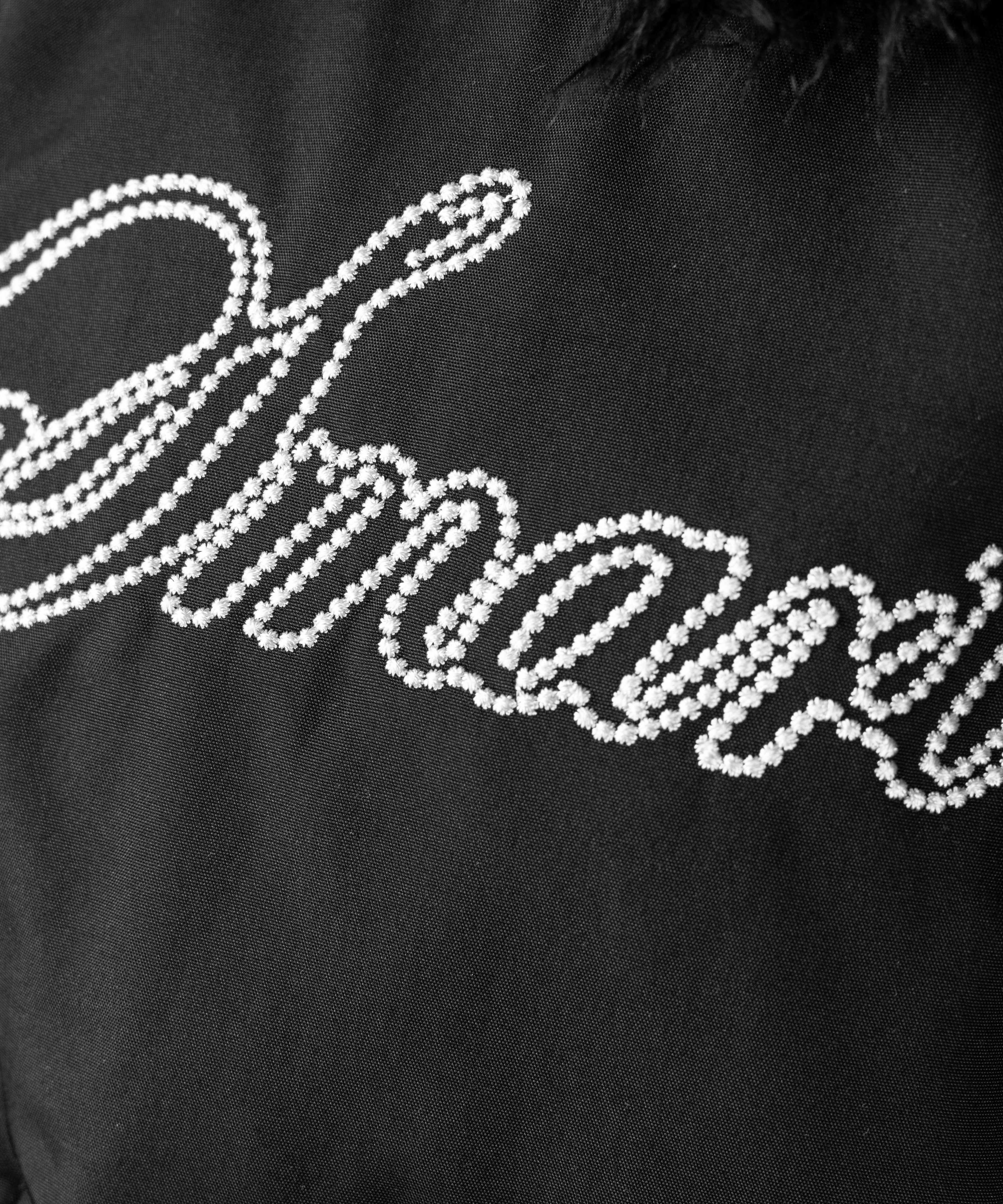 レタリングロゴ刺繍ショートパフダウンジャケット ／ lettering logo embroidery short puffer jacket