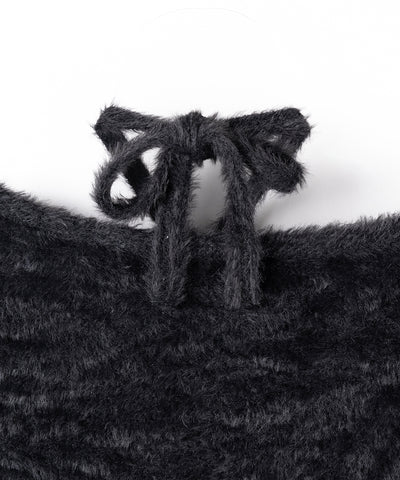 【 ３color 】クロスネックシャーリングリボンシャギートップス ／ cross neck shirring ribbon shaggy tops