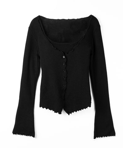 レイヤード風メロースリムニットカーディガン ／ layered mellow slim knit cardigan