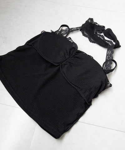 【 ２color ／ カップ付 】レースチョーカーストラップリブキャミソール ／ lace choker strap lib camisole