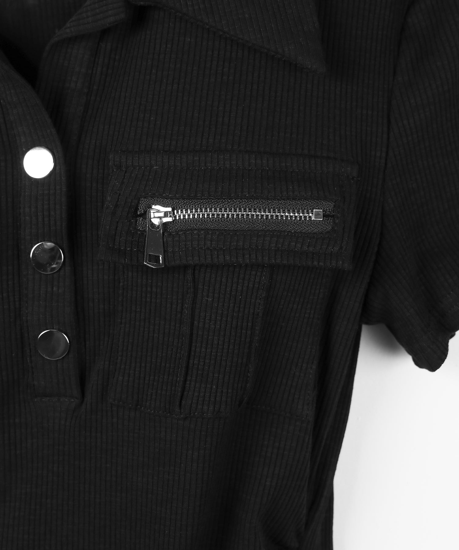 アウトポケットポロネックリブカットソートップス ／ out pocket polo neck rib cutsew tops