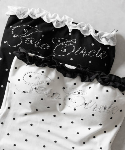 ラインストーンドットフリルベアトップス ／ Rhinestone dot frill bare tops