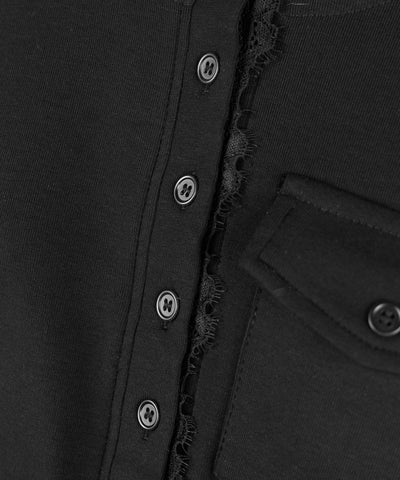 【 裏起毛 】レースドッキングヘンリーネックトップス ／ lace docking henley neck tops