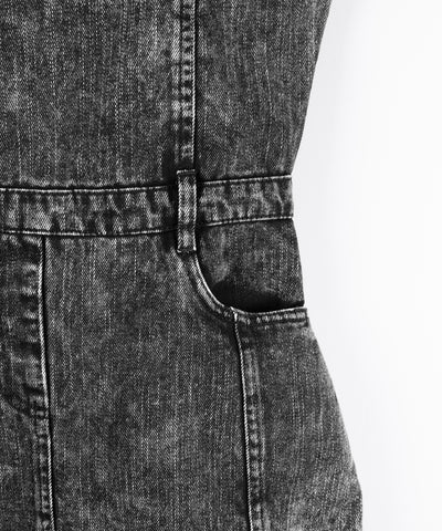 【 セットアップ着用可能 】ヴィンテージケミカルブリーチストラップデニムキャミワンピース ／ vintage chemical bleach strap denim cami onepiece