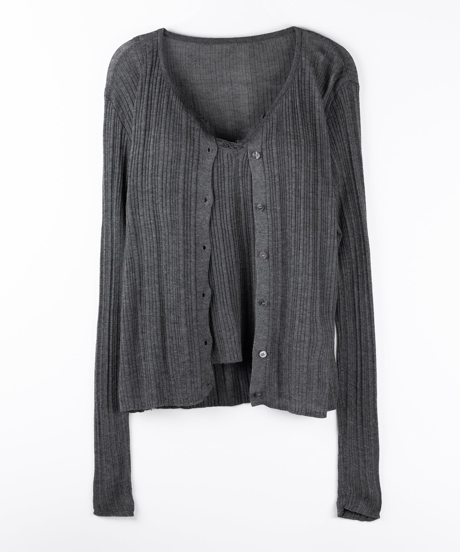 【 ２点セット 】レースニットキャミソール ＋ シアーニットカーディガン SET ／ lace knit camisole + sheer knit cardigan SET