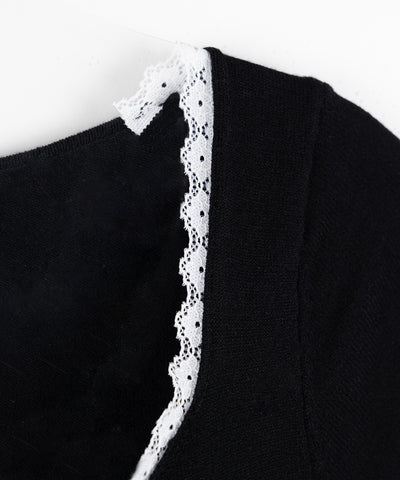 フロントリボンスクエア半袖ニットトップス / front ribbon square short sleeve knit tops