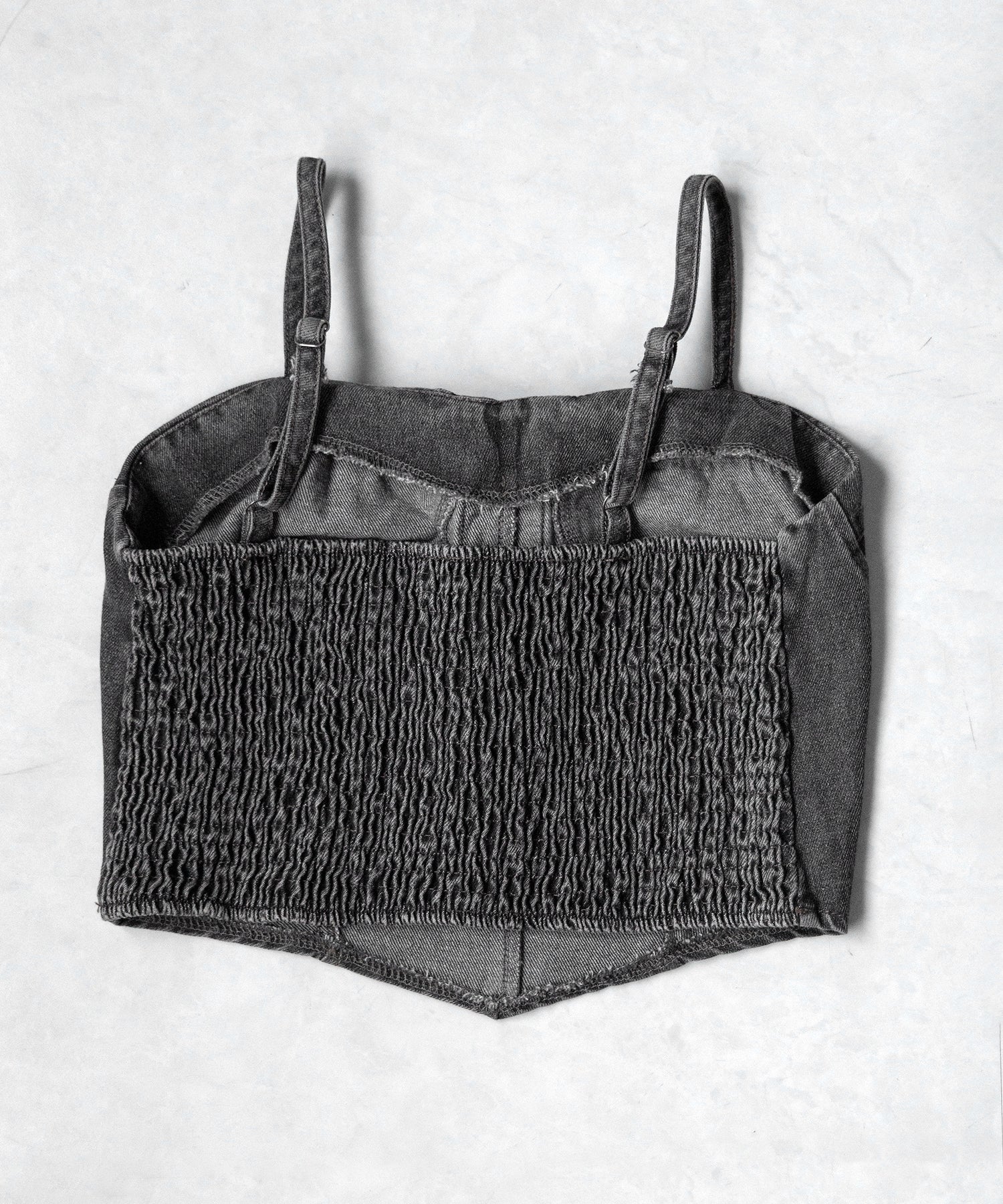 【 ２color 】レースアップリボンコルセットデニムビスチェ ／ lace up ribbon corset denim bustier